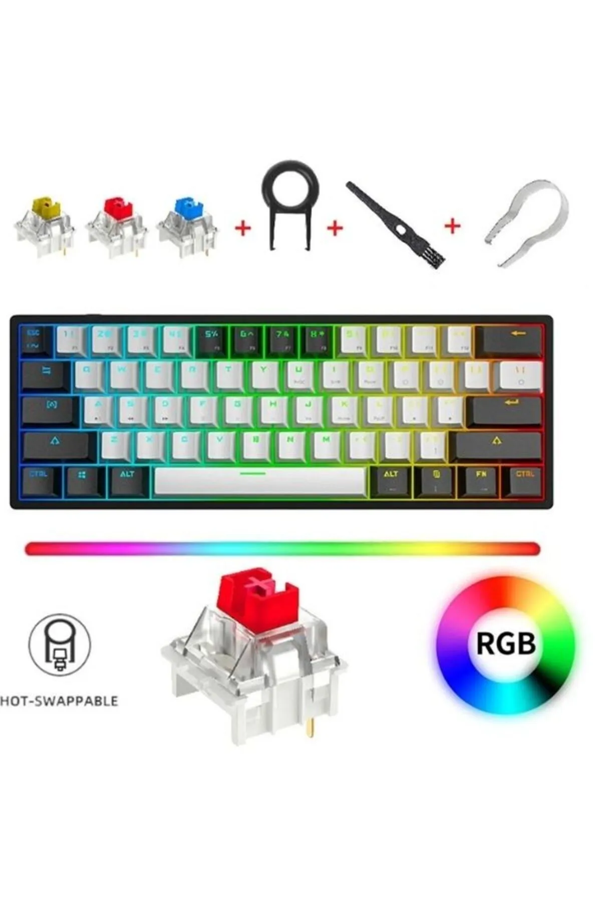 Leaven K620 Rgb 61 Tuş Kırmızı Switch Type-c Kablolu Mekanik Klavye-hot Swap