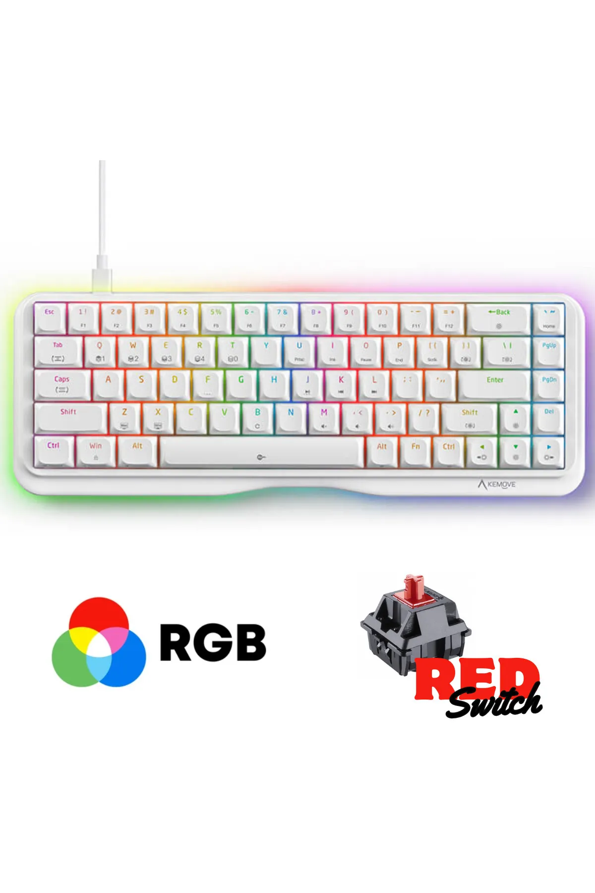 Sarftech K68se %65 Sade Tasarım Usb Beyaz Mekanik Red Switch Gaming Oyuncu Klavyesi Aparat Hediyeli