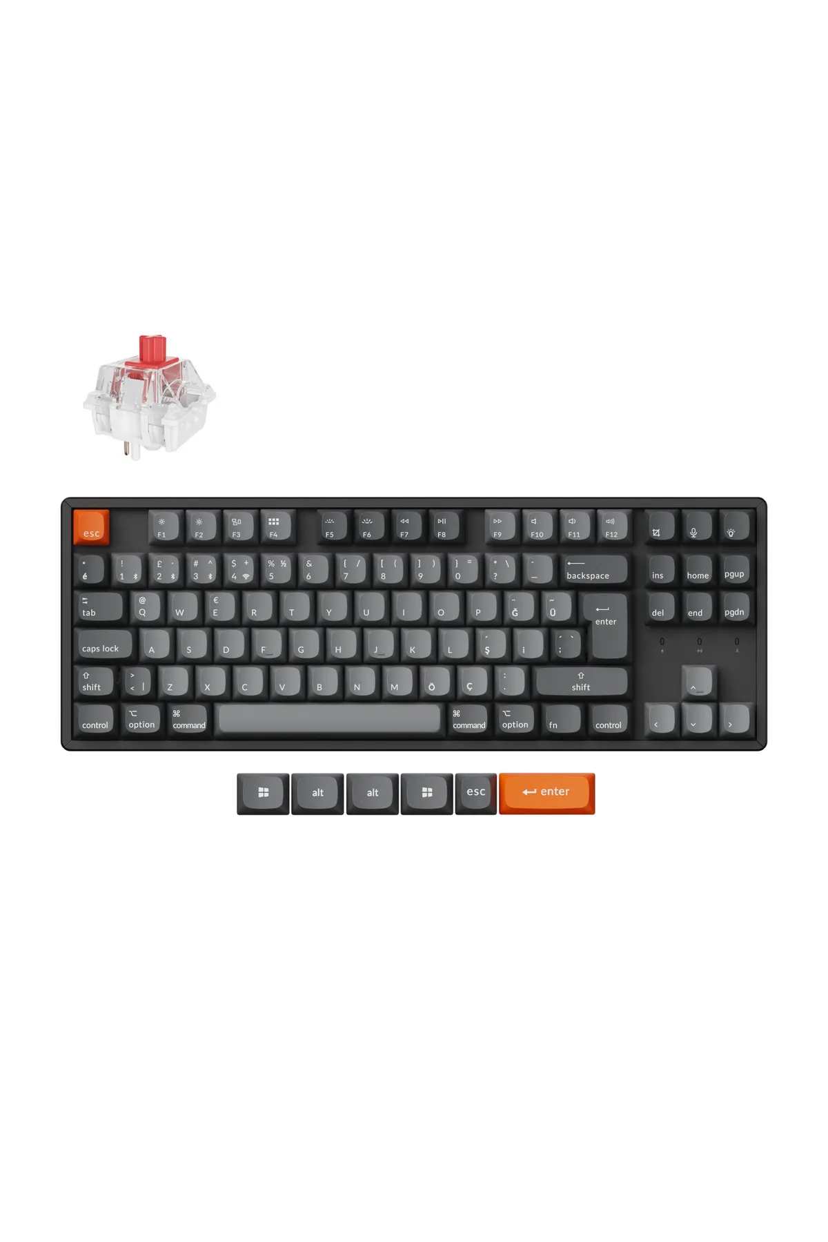 Keychron K8 Max %80 Tkl Rgb Türkçe Red Switch Kablosuz Alüminyum Çerçeve Karbon Siyah Mekanik Klavye