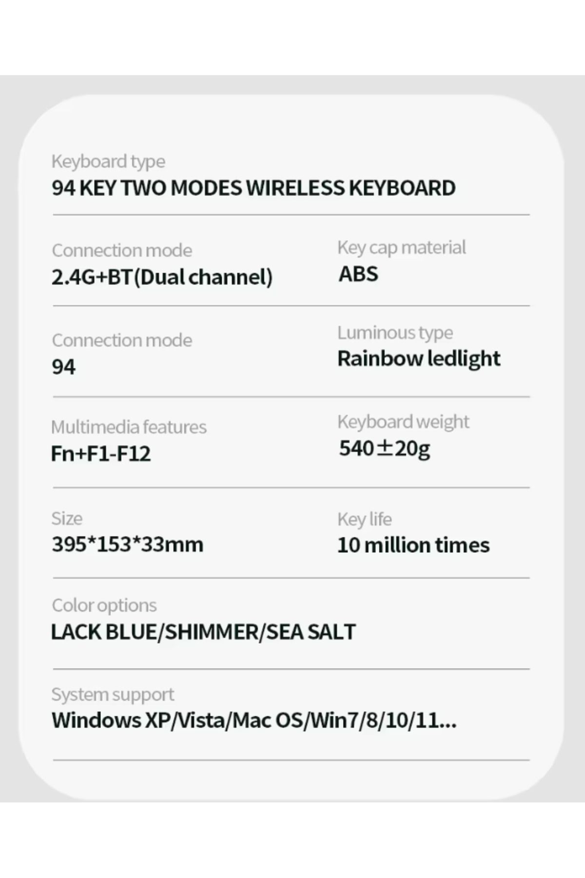 ATAsoft ELEKTRONİK Since 2021 K94 Bluetooth/2.4g Kablosuz Klavye Işıklı Usb Type-c Kablolu Şarj Gösterge Panelli