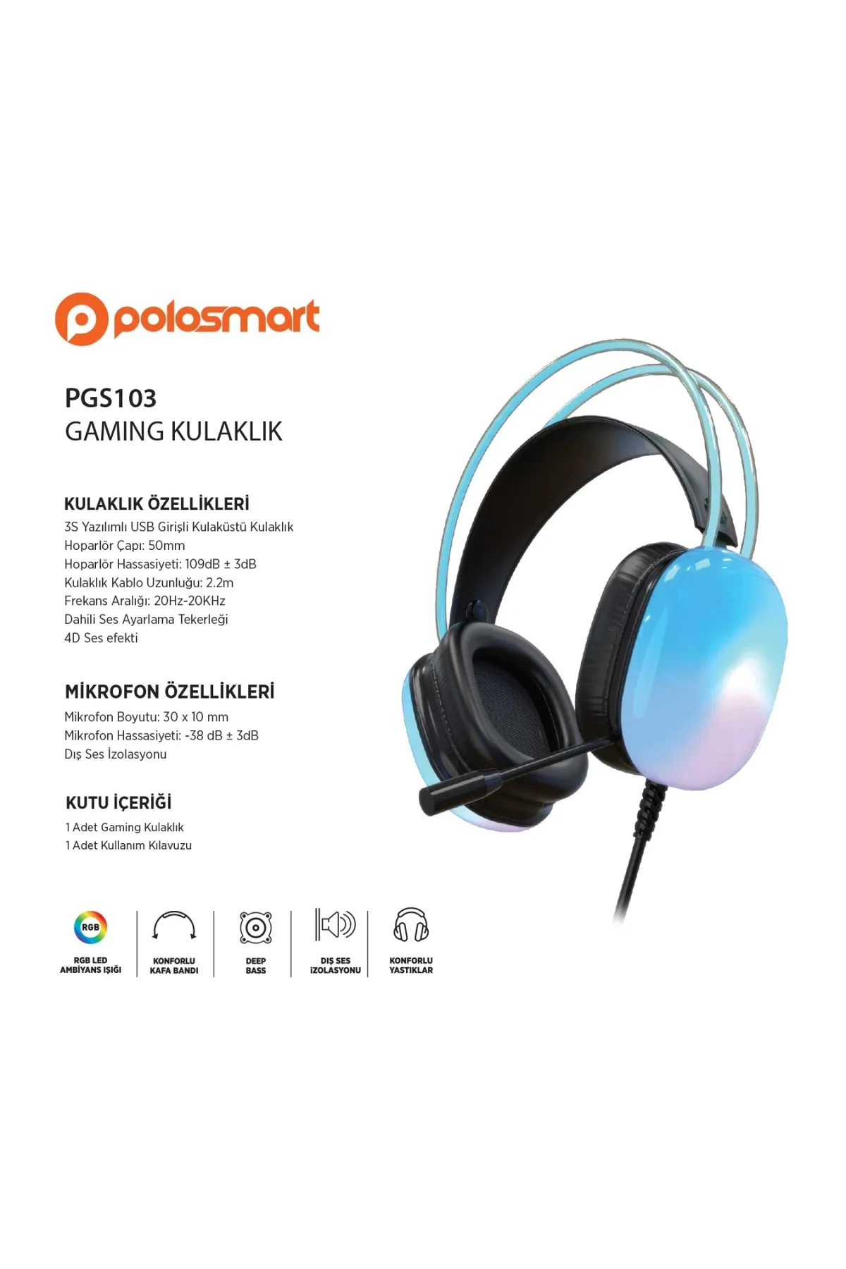 Polosmart Kablolu Kulak Üstü Gaming Kulaklık PGS103