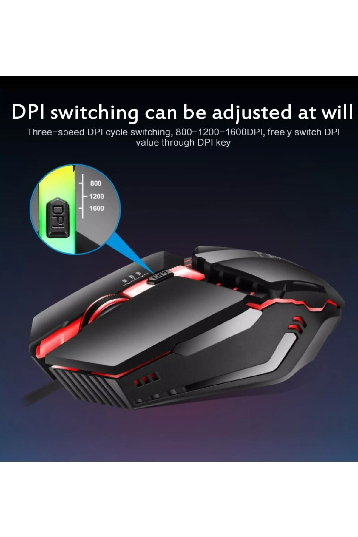 Kamardey Kablolu Profesyonel Işıklı Oyuncu Gaming Mouse 7 Renkli 1600 Dpi Modern Tasarım 431550