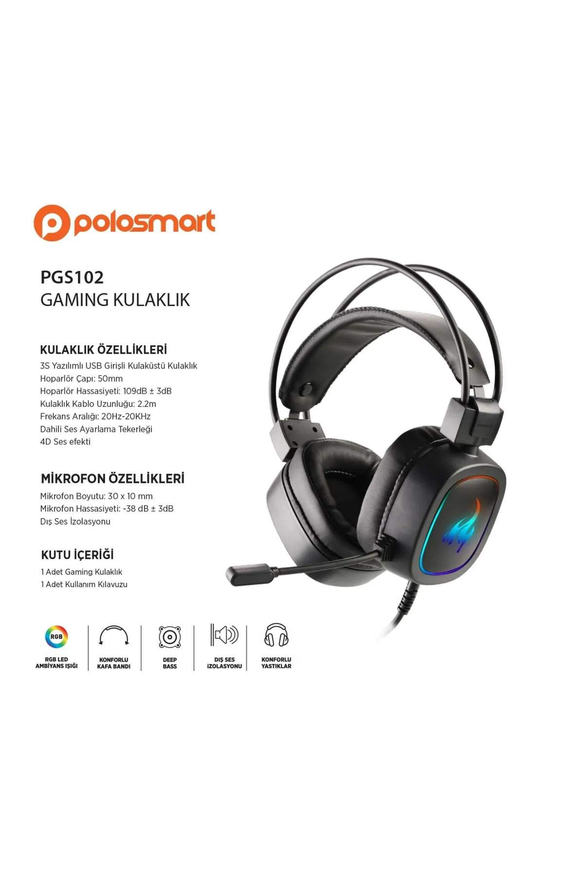 Polosmart Kablolu Rgb Led Ambiyans Kulak Üstü Gaming Kulaklık PGS102