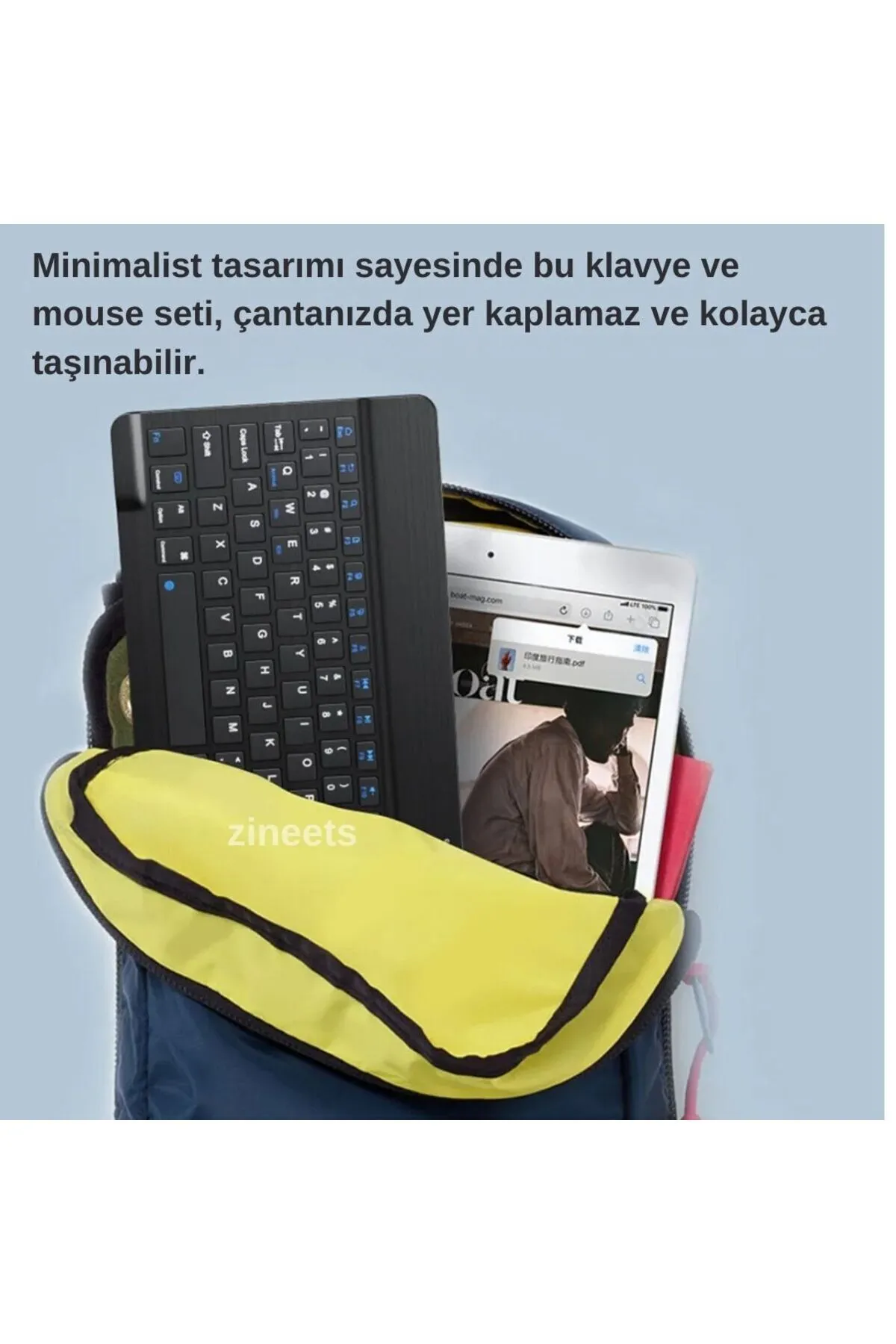 Zineets Kablosuz Şarjlı Bluetooth Klavye Mouse Seti Ultra Slim Tablet Telefon Windows Uyumlu