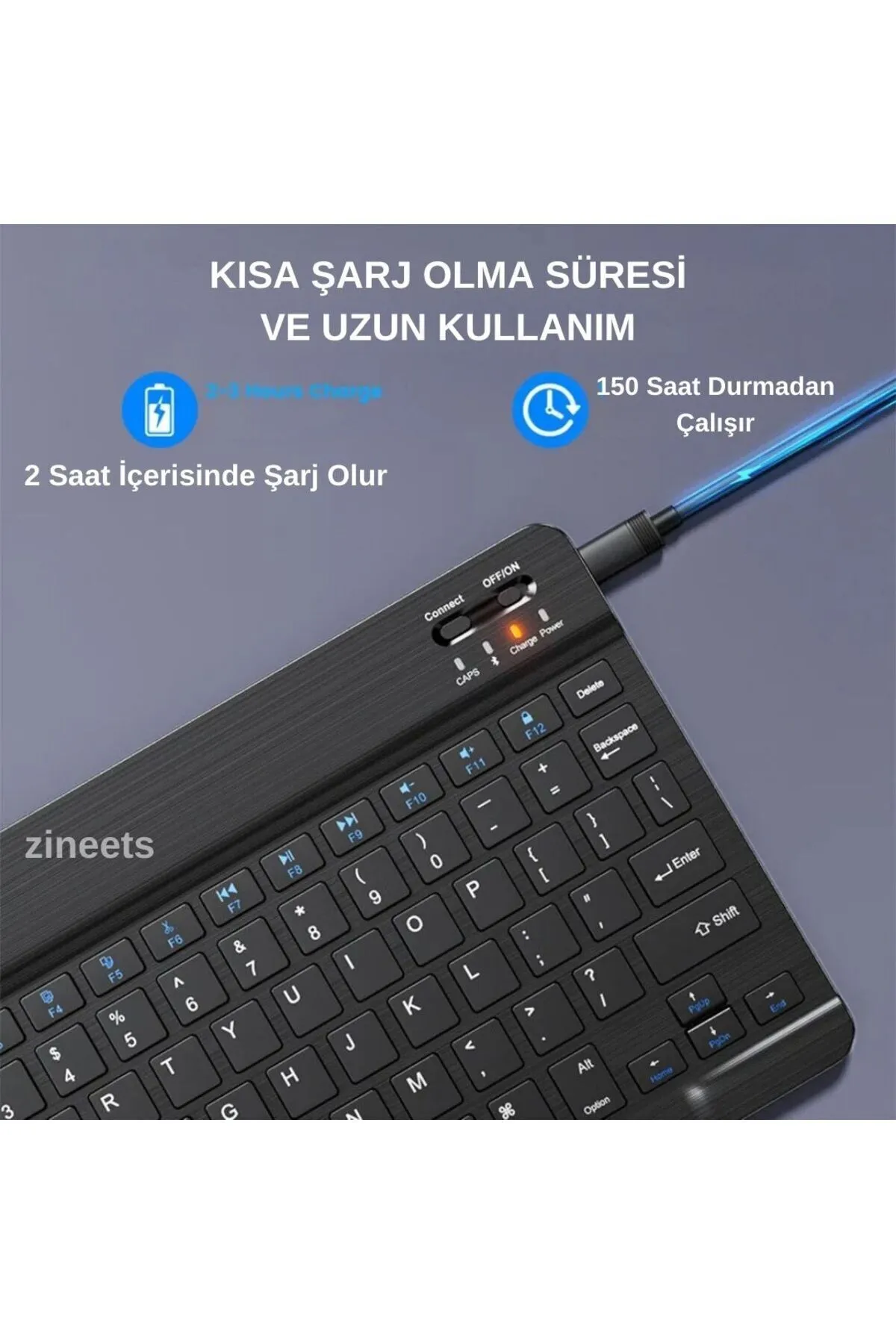 Zineets Kablosuz Şarjlı Bluetooth Klavye Mouse Seti Ultra Slim Tablet Telefon Windows Uyumlu