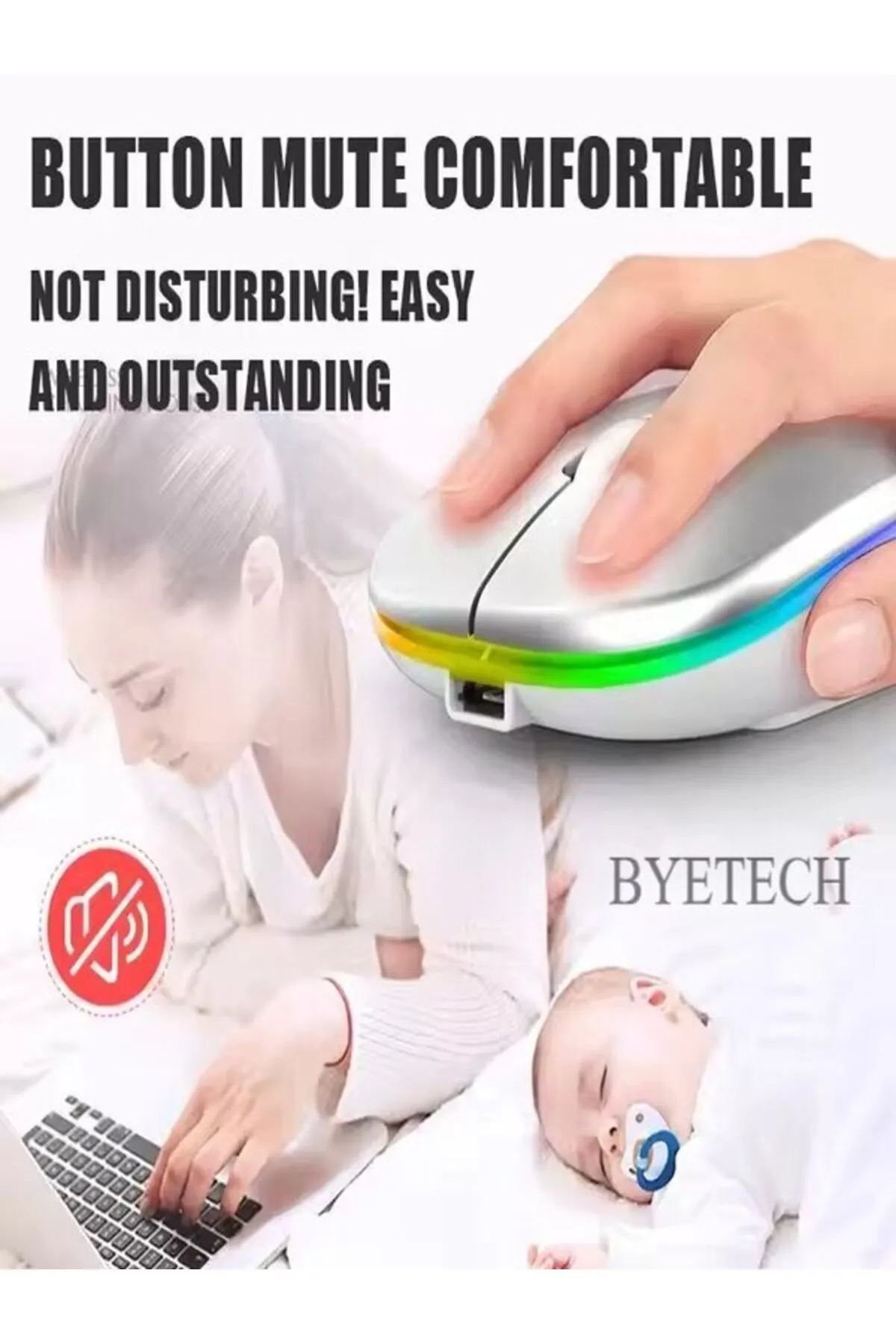 BYETECH Kablosuz Şarjlı,bluetooth, Ultra Slim Led, 2.4 Ghz,2400 Dpı, Sessiz Tık _ Gecikmesiz, Oyuna Uygun