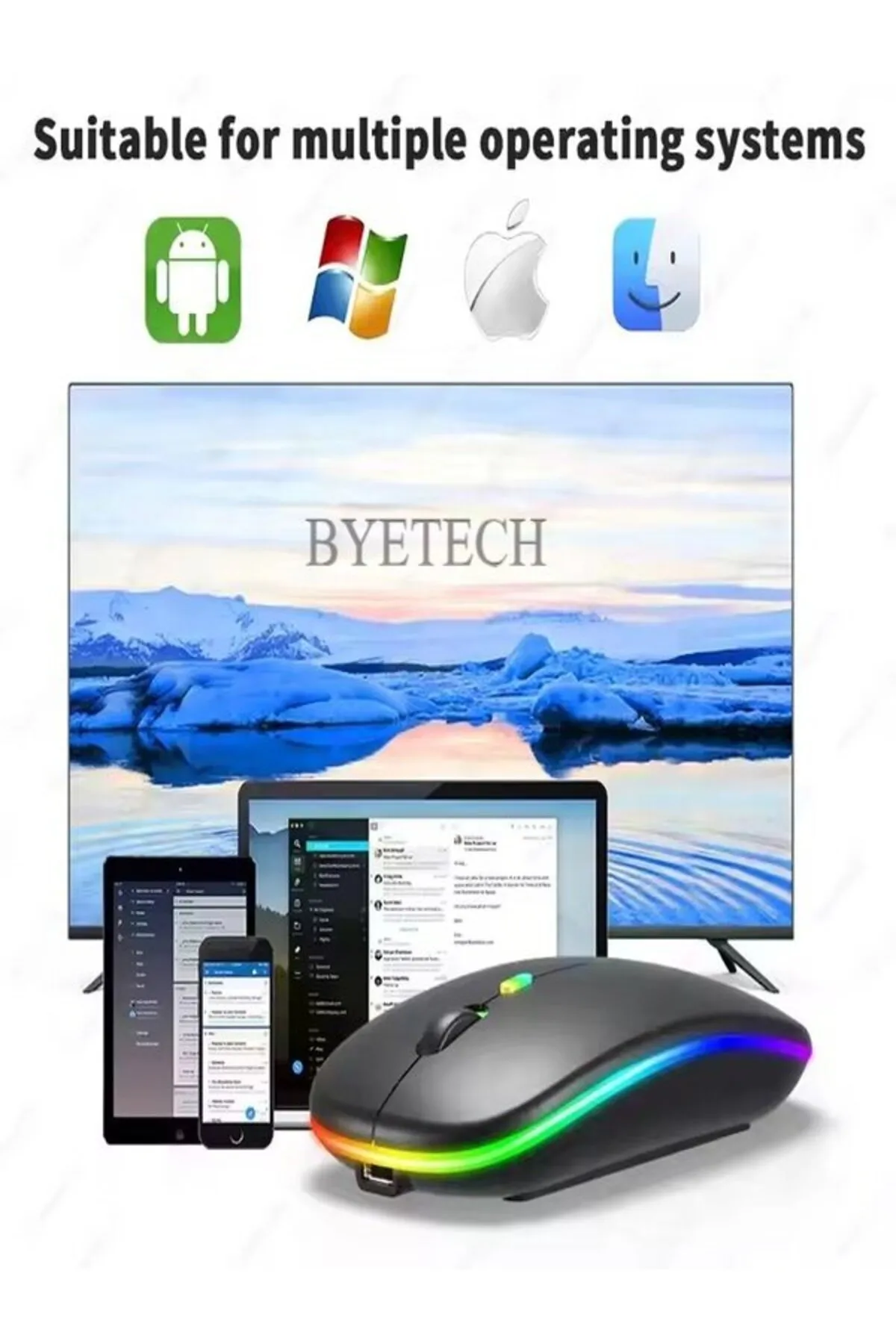 BYETECH Kablosuz Şarjlı,bluetooth, Ultra Slim Led, 2.4 Ghz,2400 Dpı, Sessiz Tık _ Gecikmesiz, Oyuna Uygun