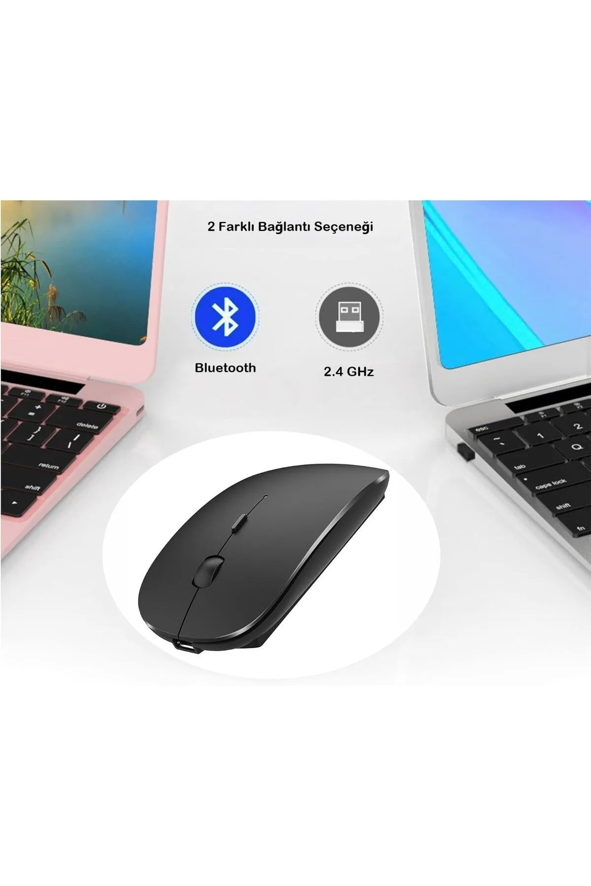 BGZ STORE Kablosuz Bluetooth Şarjlı 2.4Ghz Mouse Tablet Telefon Pc Uyumlu- Sessiz Tıklama