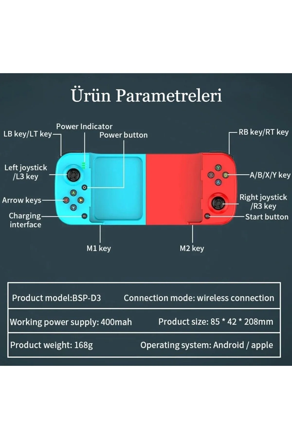 IntersTech Kablosuz Bluetooth D3 Android Gamepad El Konsolu Game Controller Joyistik Teleskopik Oyun Denetler