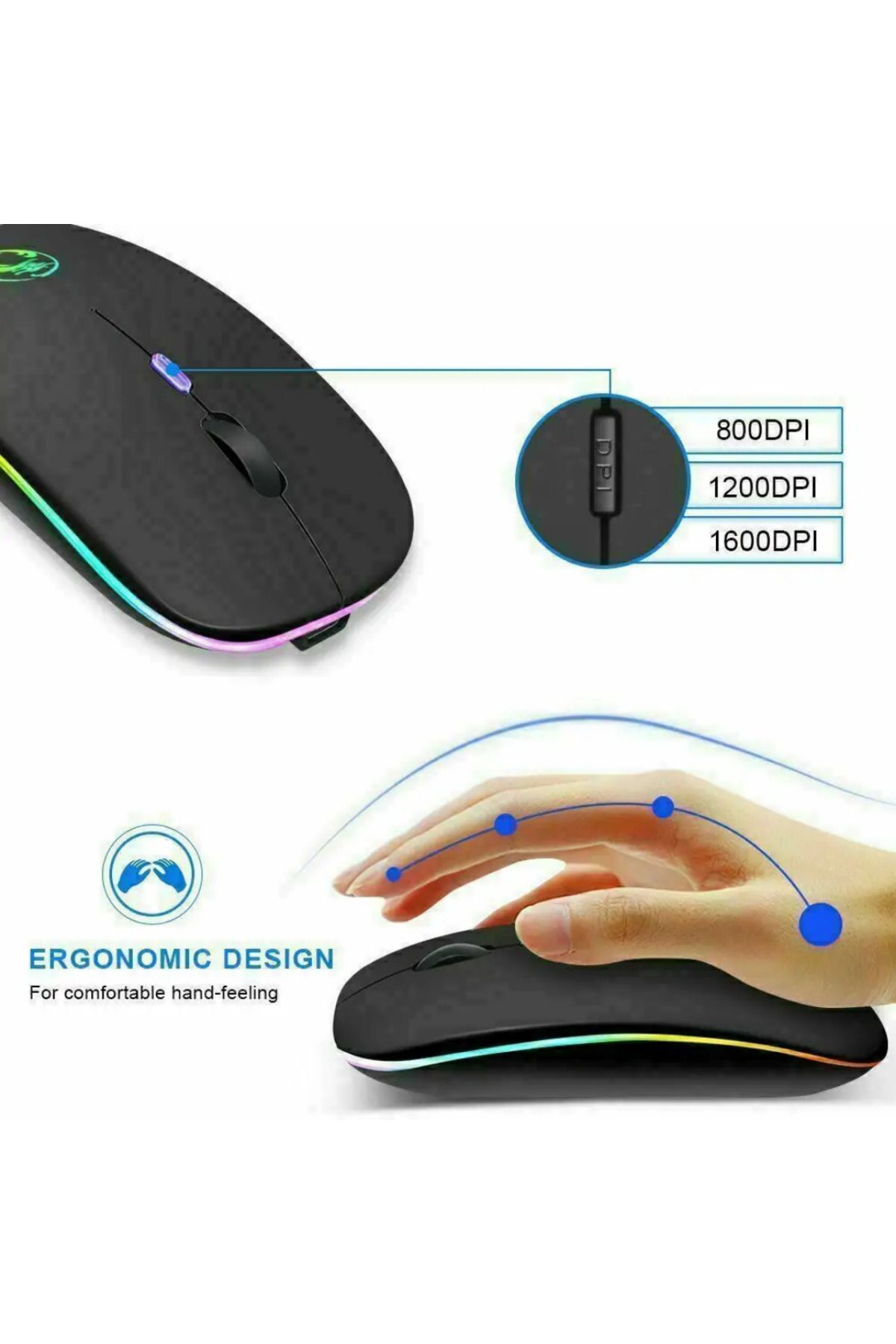 SONEX Kablosuz Bluetooth Mouse Rgb Ledli Şarj Edilebilir Sessiz Kullanım