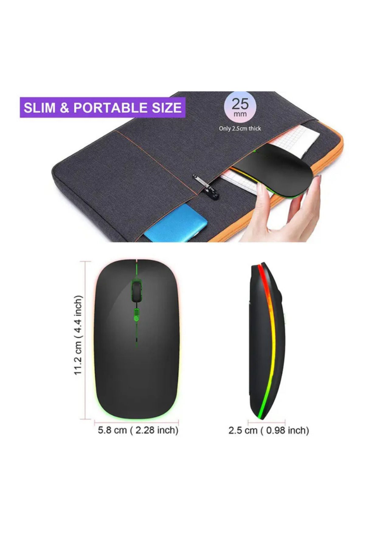 SONEX Kablosuz Bluetooth Mouse Rgb Ledli Şarj Edilebilir Sessiz Kullanım