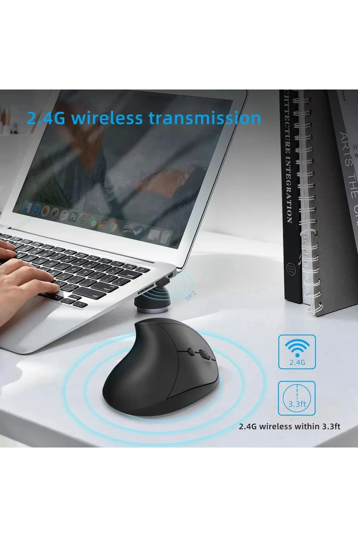 TEKNOMATİK Kablosuz Bluetooth ve Wireless Şarjlı Ergonomik Dik Mouse Fare 6 Tuşlu