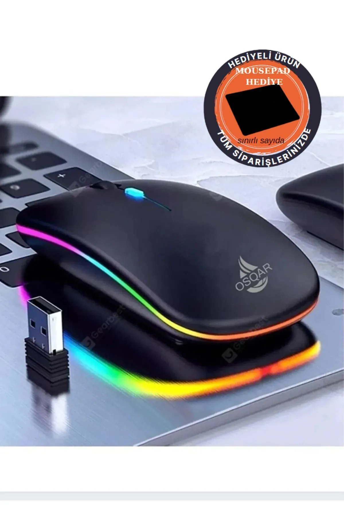 Osqar Kablosuz Fare Wireless Mouse 4 Tuşlu Renk Sessiz Şarj Edilebilir Dpı Kontrol