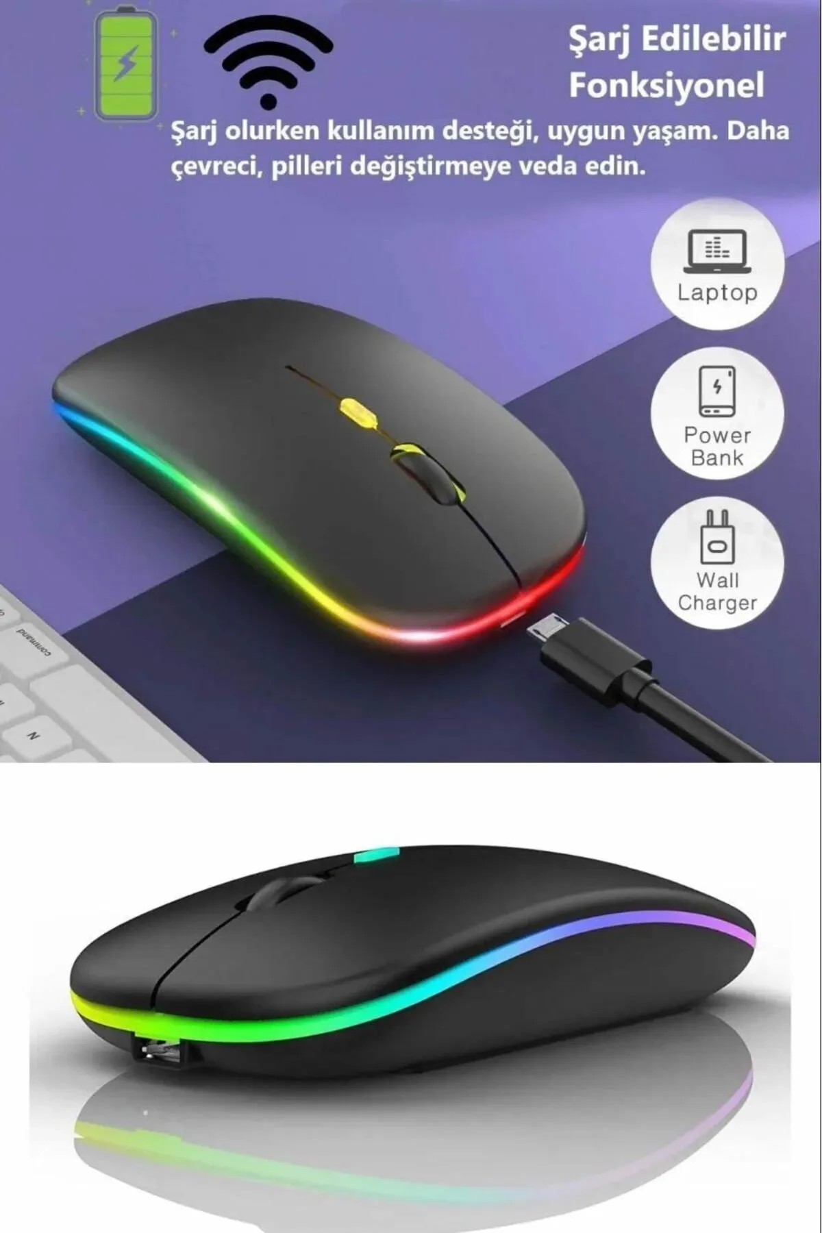 Osqar Kablosuz Fare Wireless Mouse 4 Tuşlu Renk Sessiz Şarj Edilebilir Dpı Kontrol