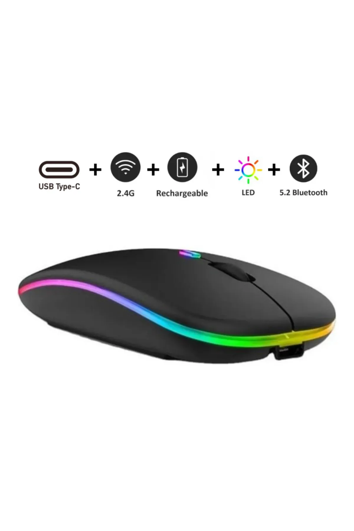 Sprange Kablosuz Fare Wireless Mouse - Bluetooth, Ergonomik, Led Işıklı, Uzun Pil Ömrü, Type-c