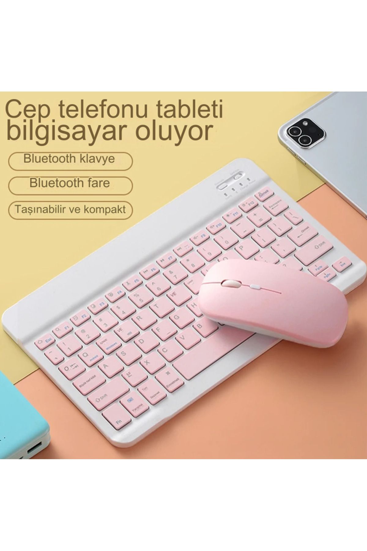 qasul Kablosuz Klavye Ve Mouse Seti Bluetoothlu Şarj Edilebilir Windows İos Android Telefon Tablet Uyumlu