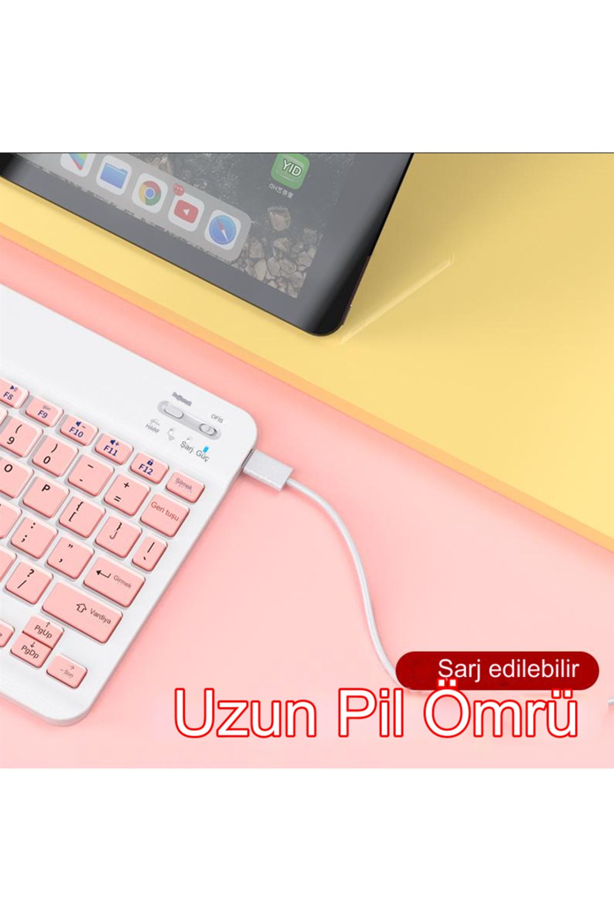 qasul Kablosuz Klavye Ve Mouse Seti Bluetoothlu Şarj Edilebilir Windows İos Android Telefon Tablet Uyumlu