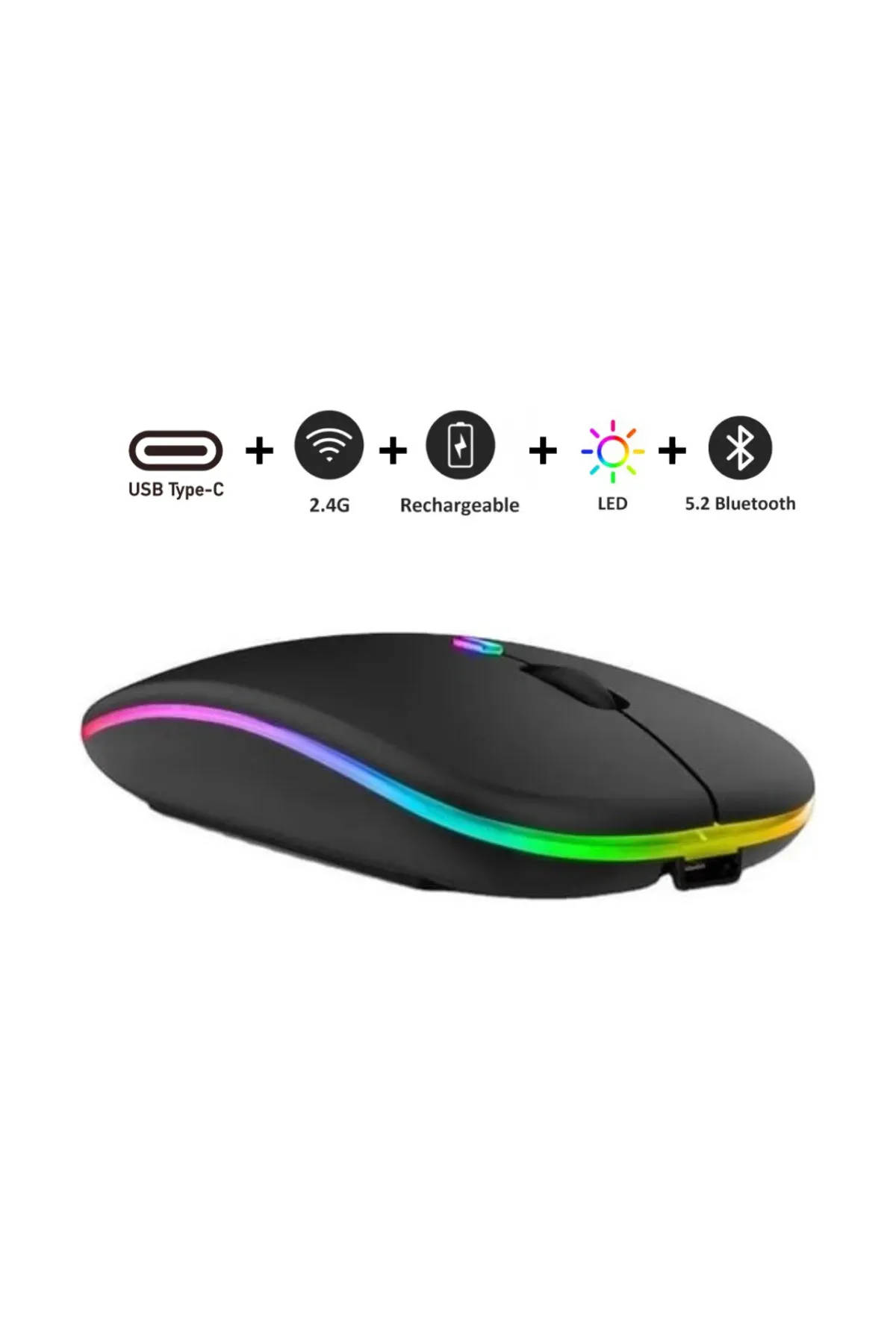 Sprange Kablosuz Mouse Bluetooth, Şarjlı, Ergonomik, 500 Mah, 800/1200/1600 Dpı, Led Işık, Type-c