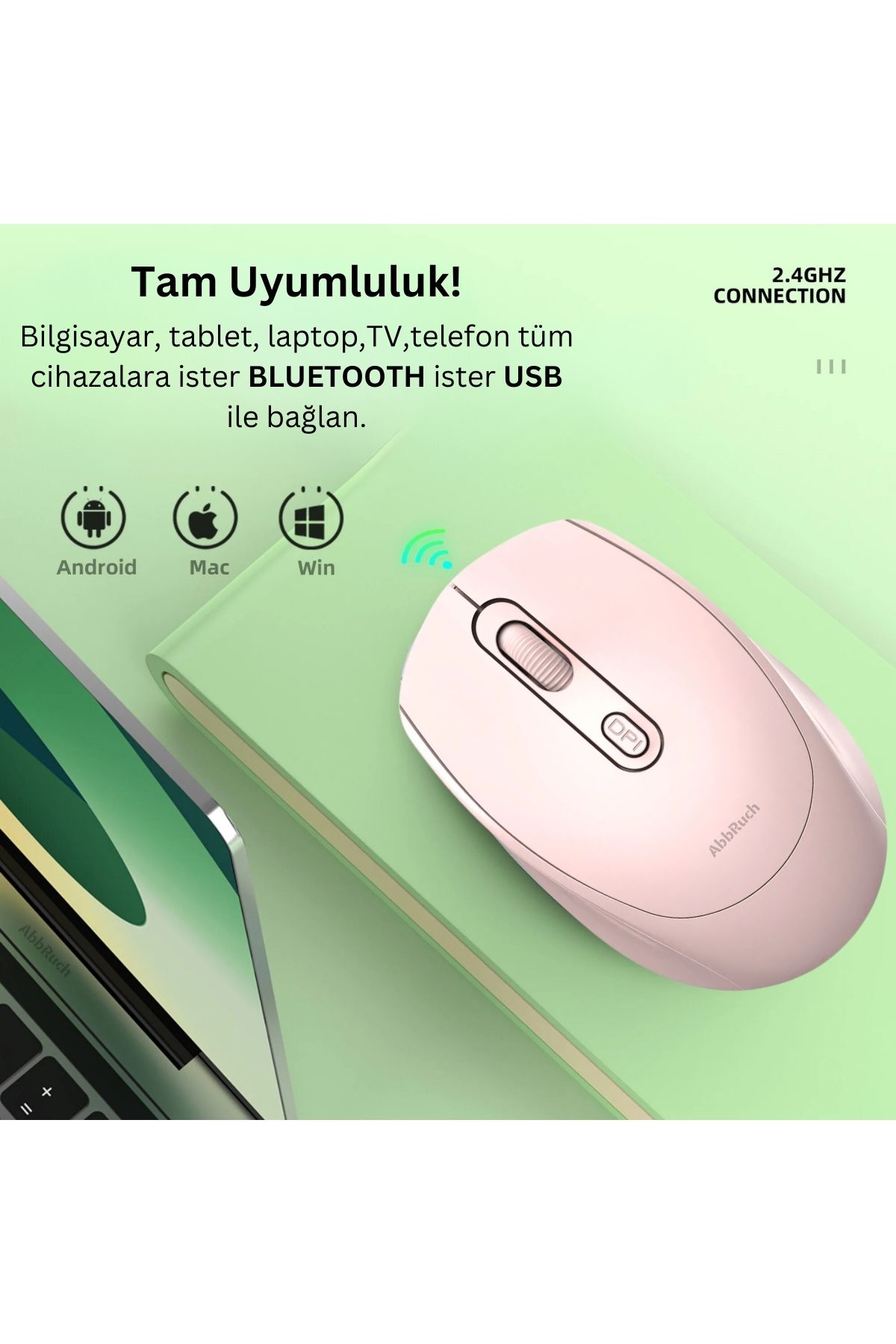 Abbruch Kablosuz Mouse Bluetooth Wireless Çift Mod'lu USB 2.4g Şarj Edilebilir 800/1200/1600dpi Işıklı Fare