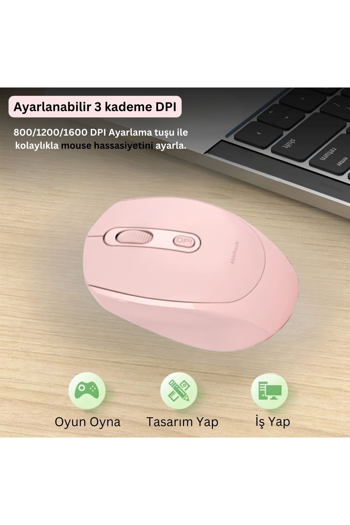 Abbruch Kablosuz Mouse Bluetooth Wireless Çift Mod'lu USB 2.4g Şarj Edilebilir 800/1200/1600dpi Işıklı Fare