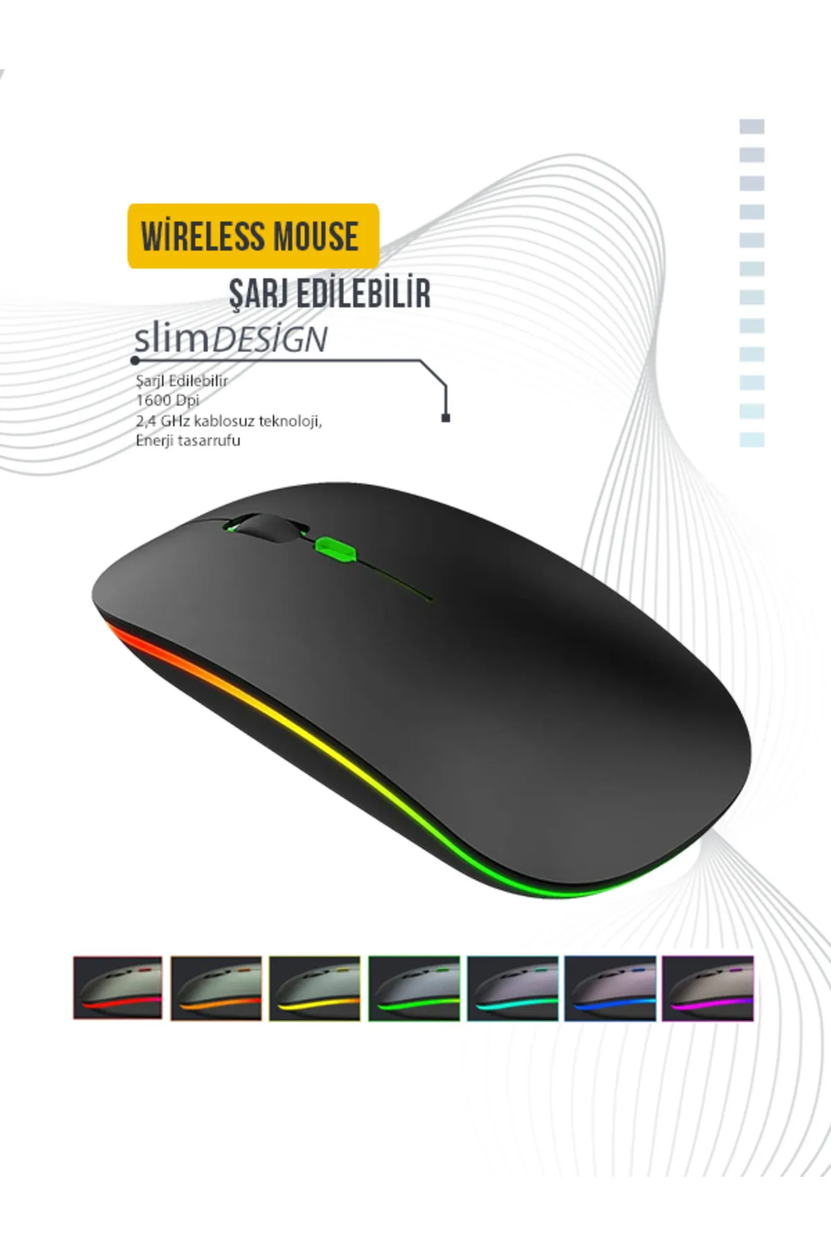 wirelessshop Kablosuz Mouse Wireless 4 Tuşlu Rgb Işıklı Sessiz Şarj Edilebilir