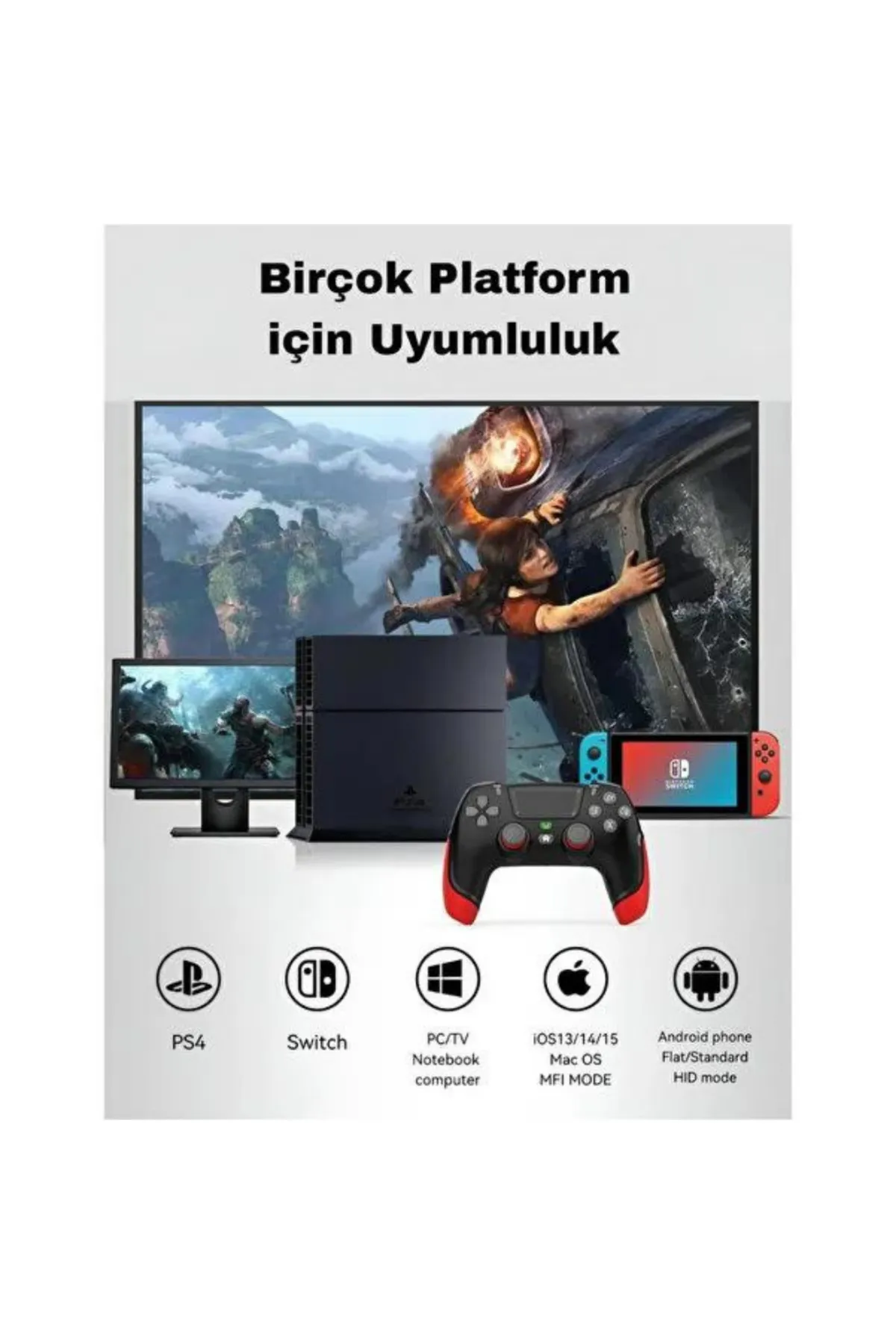 HEJARON Kablosuz Oyun Konsolu Gamepad Bluetooth Joystick Android Tv Switch İos Ps4 Ps3 Pc Uyumlu Titreşimli