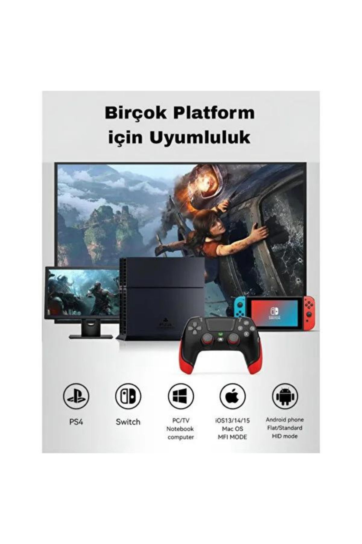 HEJARON Kablosuz Oyun Konsolu Gamepad Bluetooth Joystick Android Tv Switch İos Uyumlu Ps4 Ps3 Pc Titreşimli