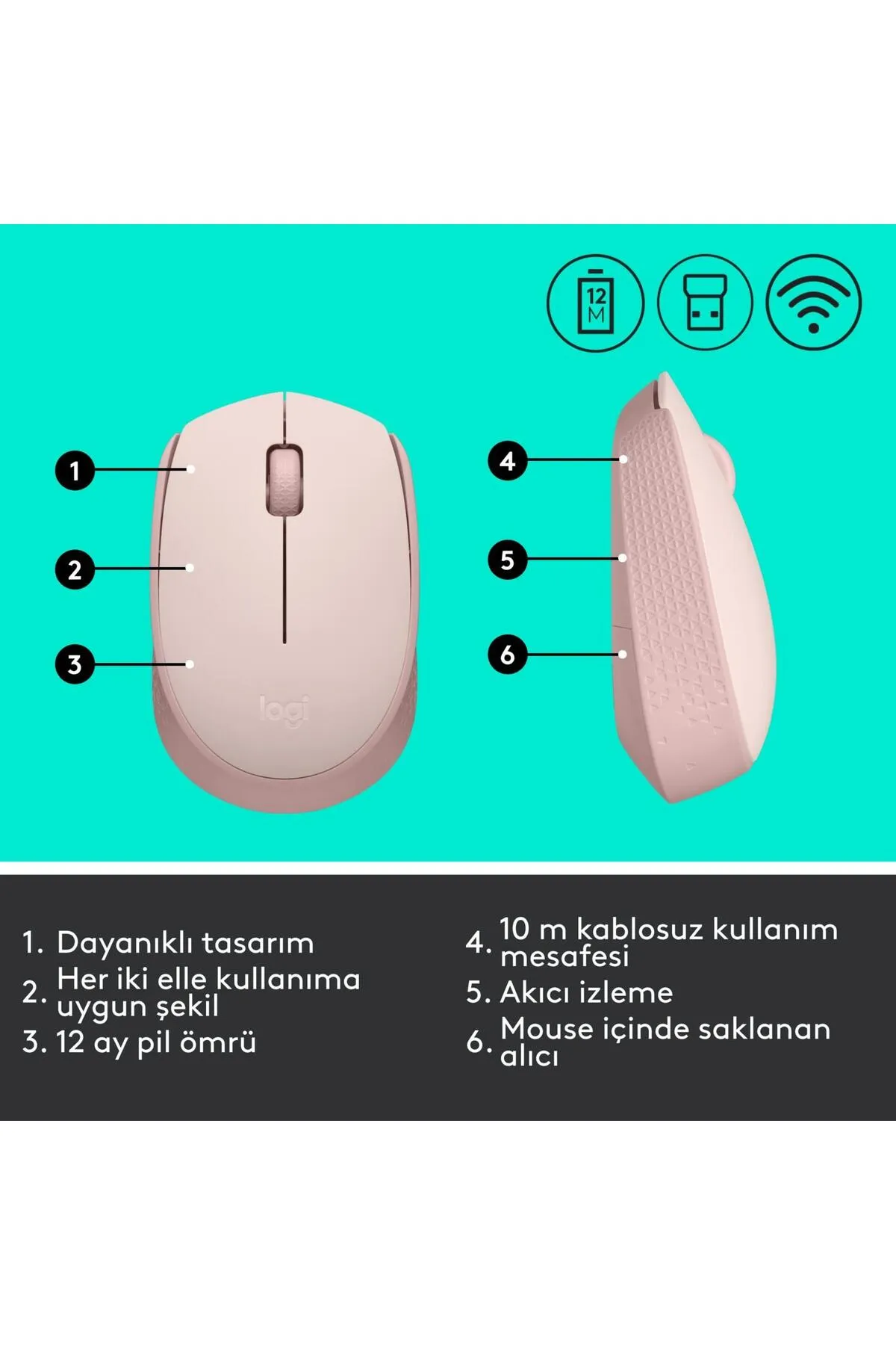 Logitech Kablosuz Pembe Mouse Pembe Kablosuz Mouse