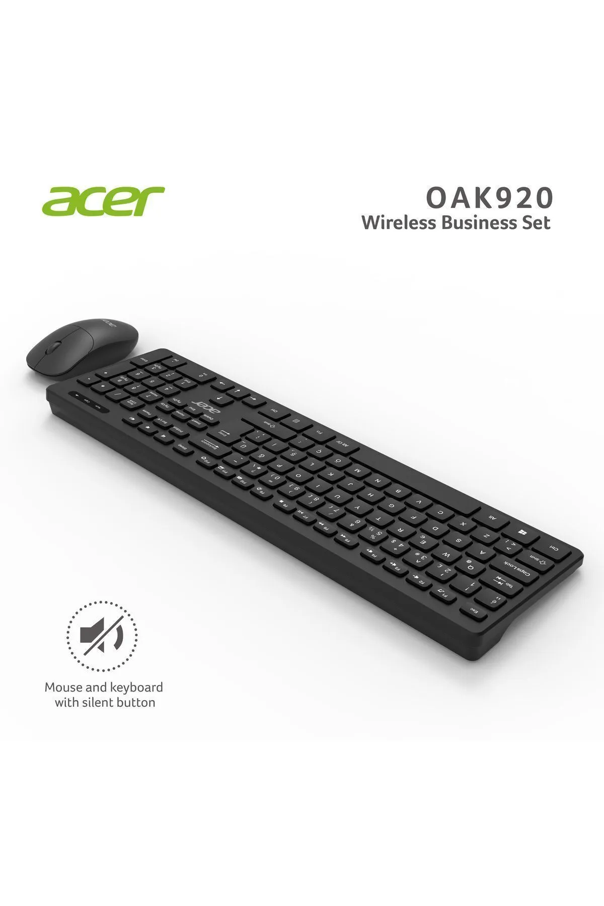 Acer Kablosuz Sessiz Tuşlu Klavye Moue Set Siyah Oak-920