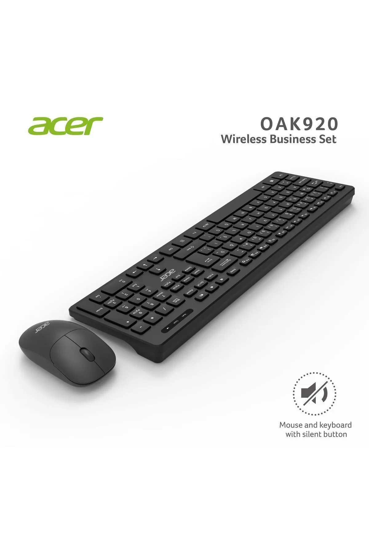 Acer Kablosuz Sessiz Tuşlu Klavye Moue Set Siyah Oak-920