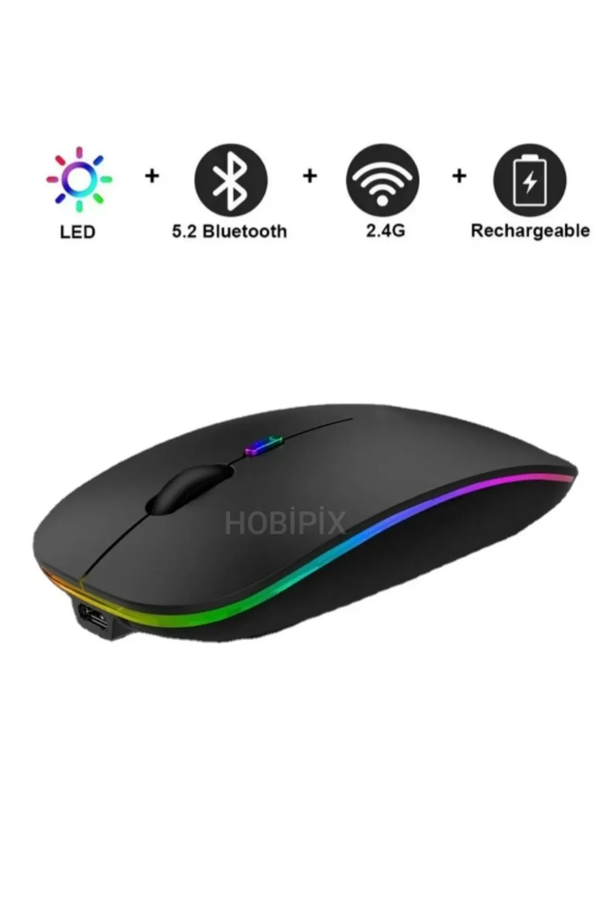 HOBİPİX Kablosuz Wireless 4 Tuşlu Rgb Işıklı Sessiz Mouse