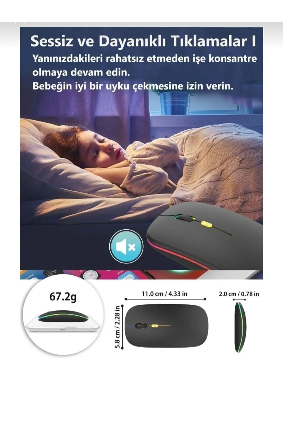 HOBİPİX Kablosuz Wireless 4 Tuşlu Rgb Işıklı Sessiz Mouse