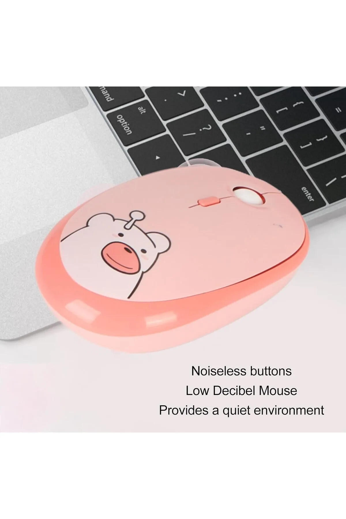 Coverzone Kablosuz Wireless Mouse Renkli Ayıcık Tasarım Kablosuz Sessiz Bilgisayar Laptop için Pilli Fare M2