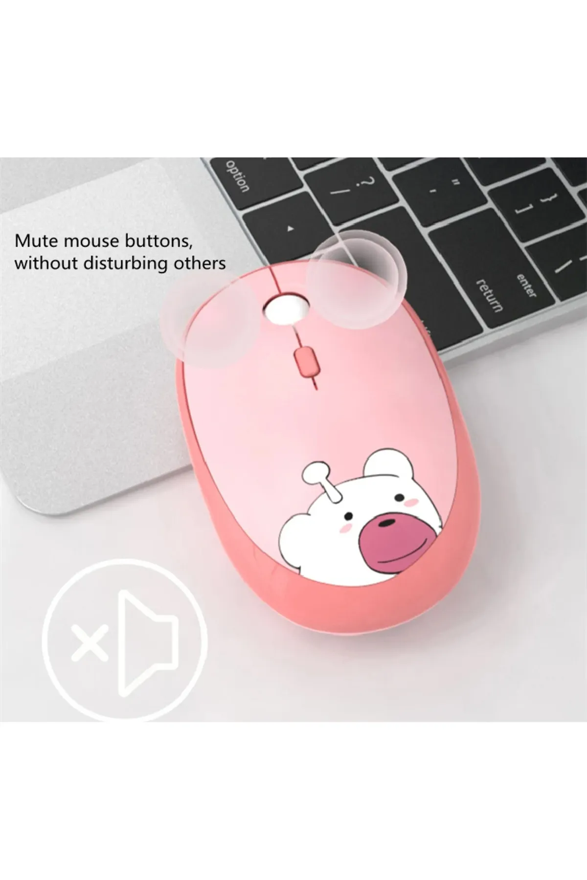 Coverzone Kablosuz Wireless Mouse Renkli Ayıcık Tasarım Kablosuz Sessiz Bilgisayar Laptop için Pilli Fare M2