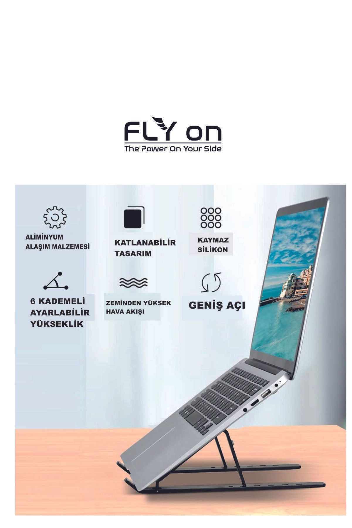 FLYON Katlanabilir Boyun Bel Ağrıları Engelleyen Alüminyum Dizüstü Leptop Ve Tablet Tutucu Stand Yükseklik