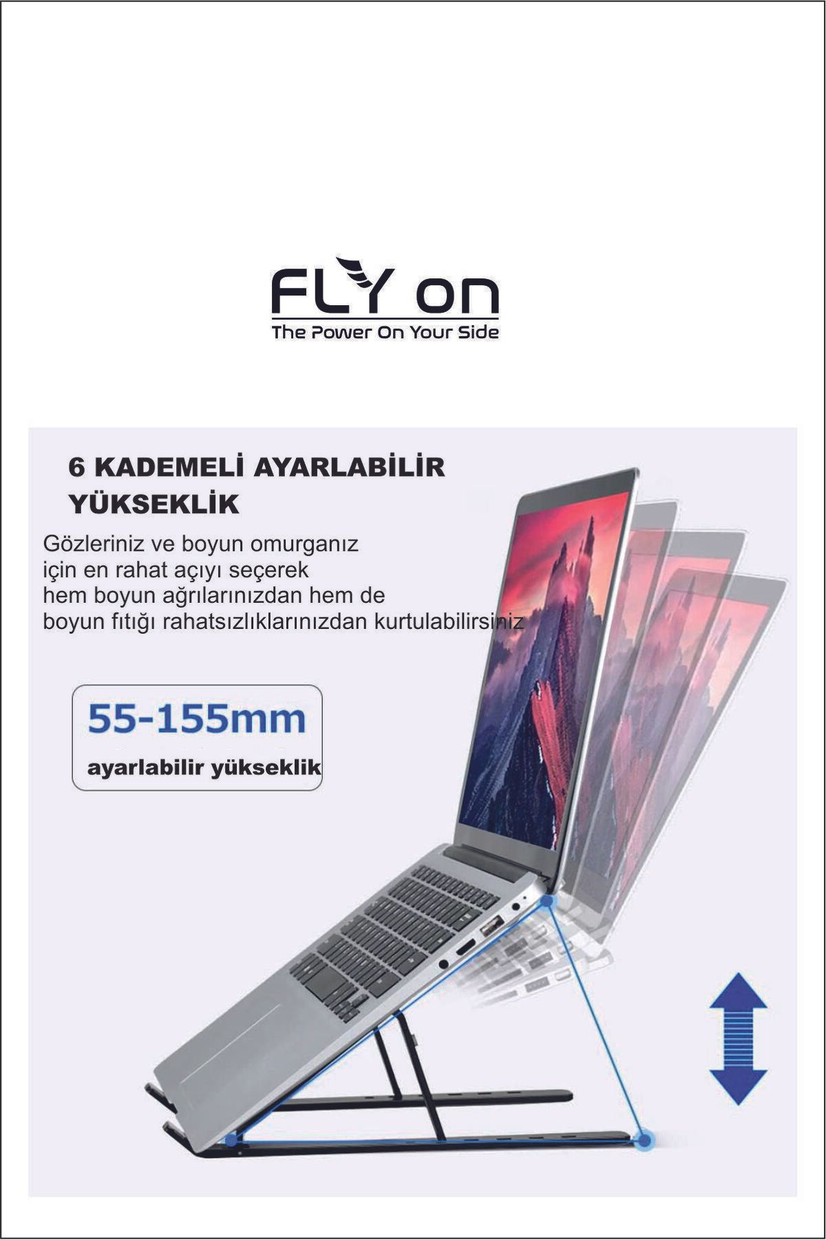 FLYON Katlanabilir Boyun Bel Ağrıları Engelleyen Alüminyum Dizüstü Leptop Ve Tablet Tutucu Stand Yükseklik