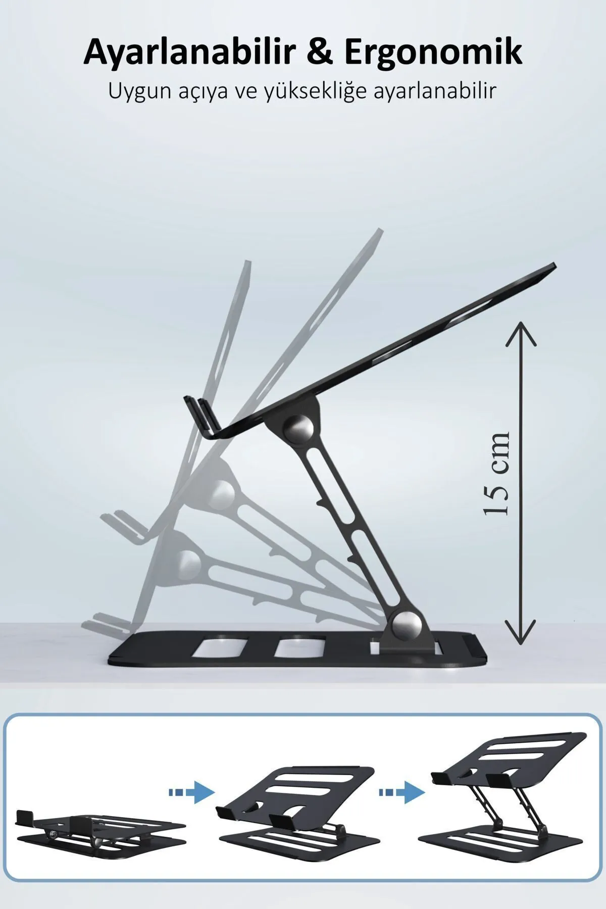 Jön Metal Katlanabilir Telefon Tutuculu Tüm Modellerle Uyumlu Ayarlanabilir Notebook Laptop Standı Yükseltici