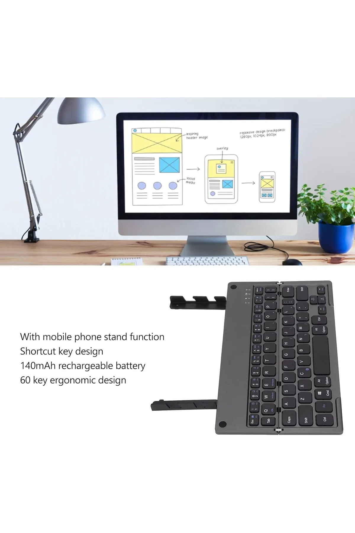 Coverzone Katlanır Bluetooth Şarjlı Klavye Dahili Stand Aparatı Tablet Stand Özelliği İngilizce Q 673