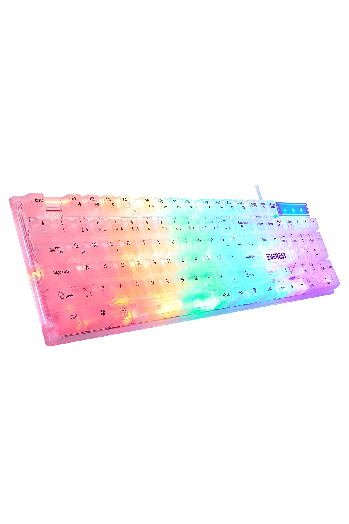 Everest KB-24 Şeffaf Beyaz Rainbow Q Membrane Klavye Oyuncu Klavyesi Gaming Klavye Işıklı Klavye