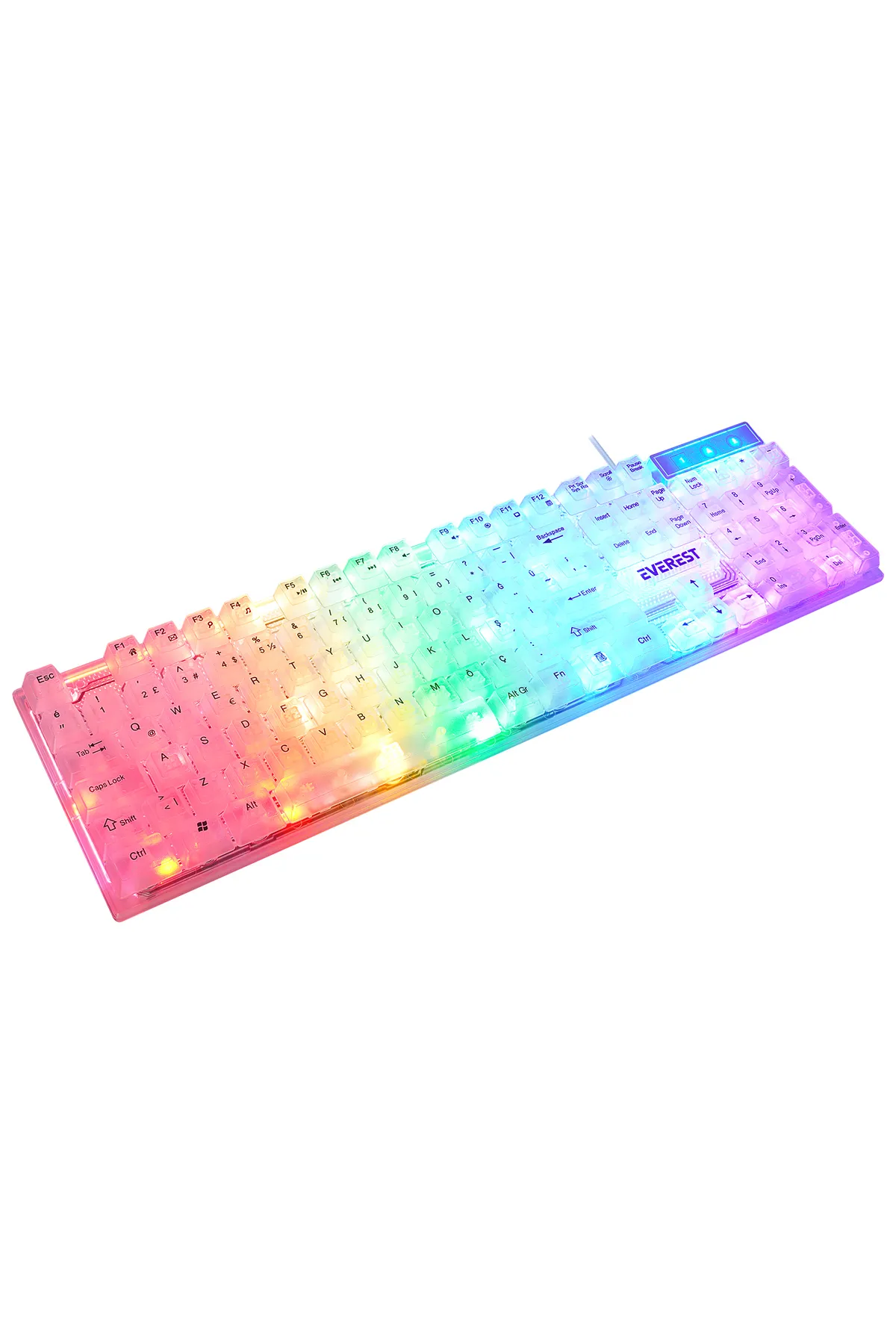 Everest KB-24 Şeffaf Beyaz Rainbow Q Membrane Klavye Oyuncu Klavyesi Gaming Klavye Işıklı Klavye