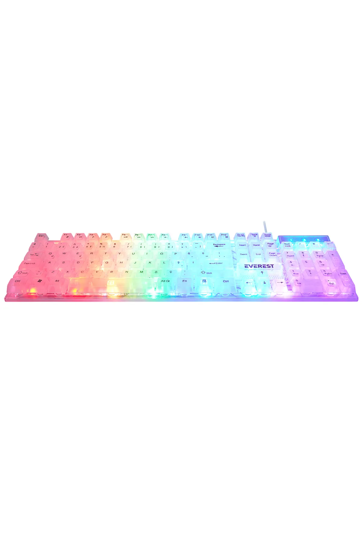 Everest KB-24 Şeffaf Beyaz Rainbow Q Membrane Klavye Oyuncu Klavyesi Gaming Klavye Işıklı Klavye