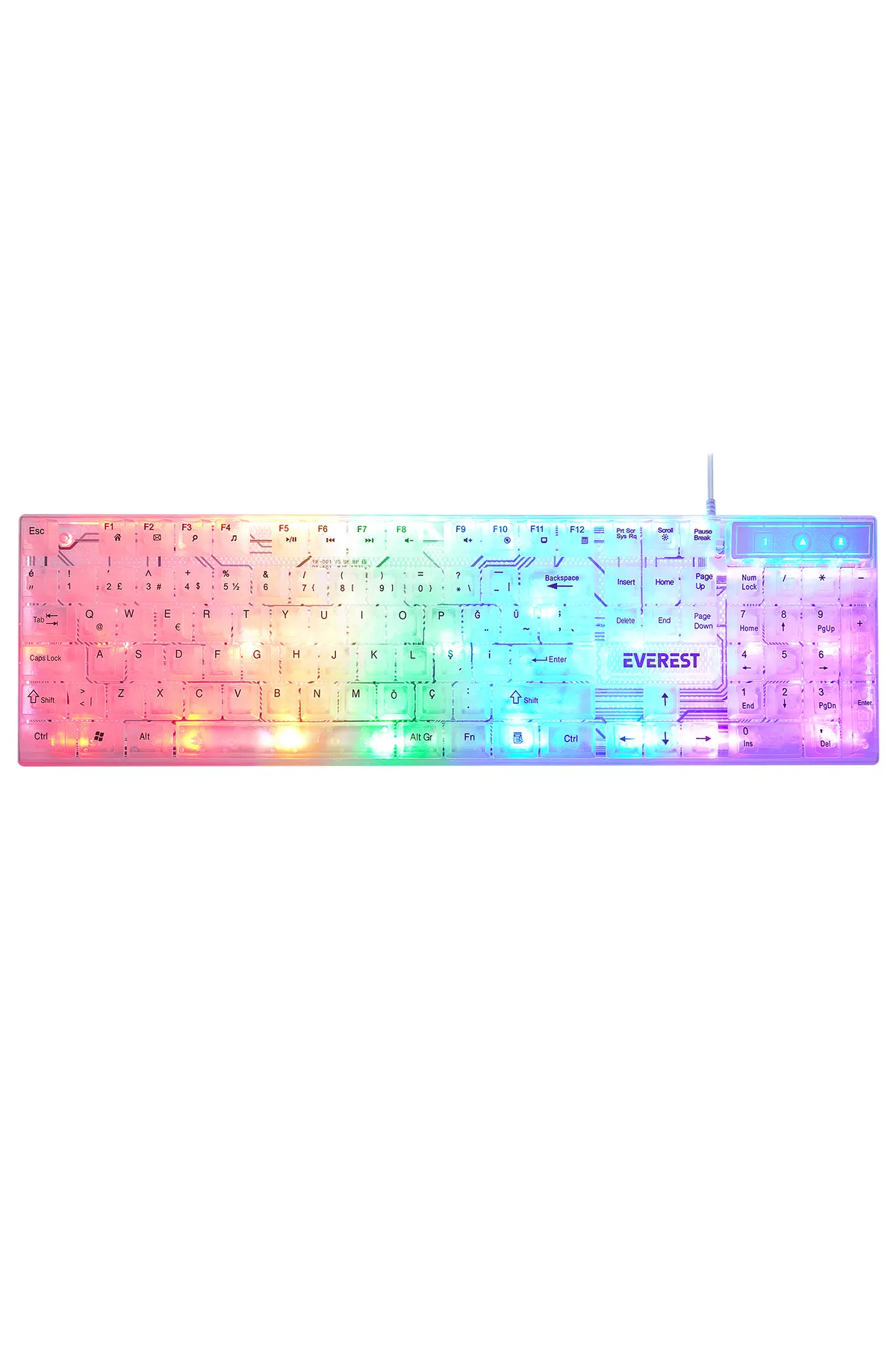 Everest KB-24 Şeffaf Beyaz Rainbow Q Membrane Klavye Oyuncu Klavyesi Gaming Klavye Işıklı Klavye