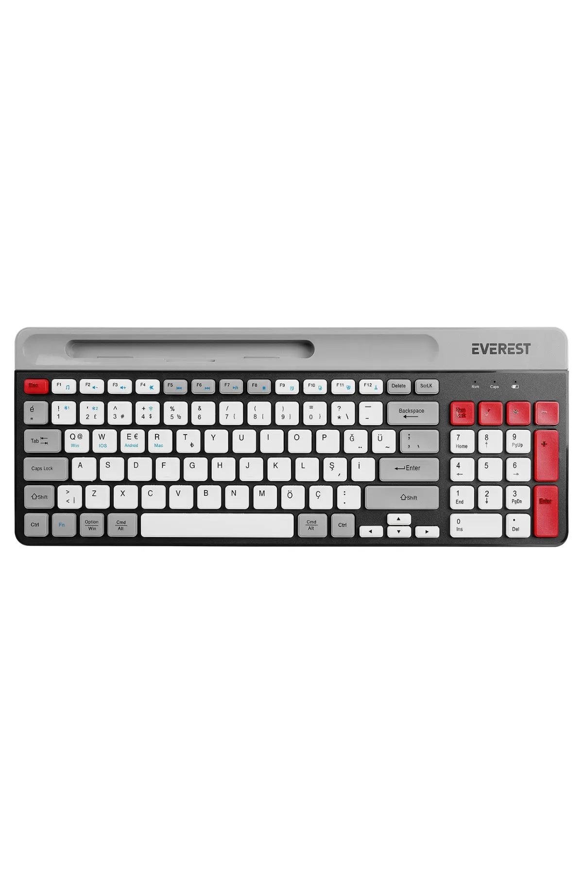 Everest Kb-88 Ruby Siyah/gri Kablosuz 2.4g + Bluetooth Bt1 Bt2 Çoklu Cihaz Bağlantılı Q Ince Klavye