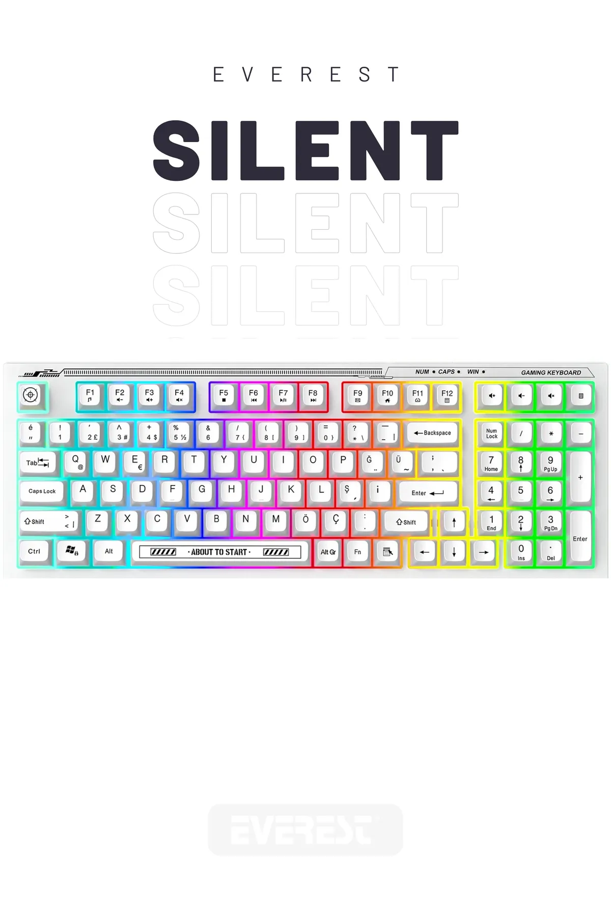 Everest KB-98 Sessiz Rainbow Q Türkçe Klavye Membrane Oyuncu Klavyesi Gaming Klavye