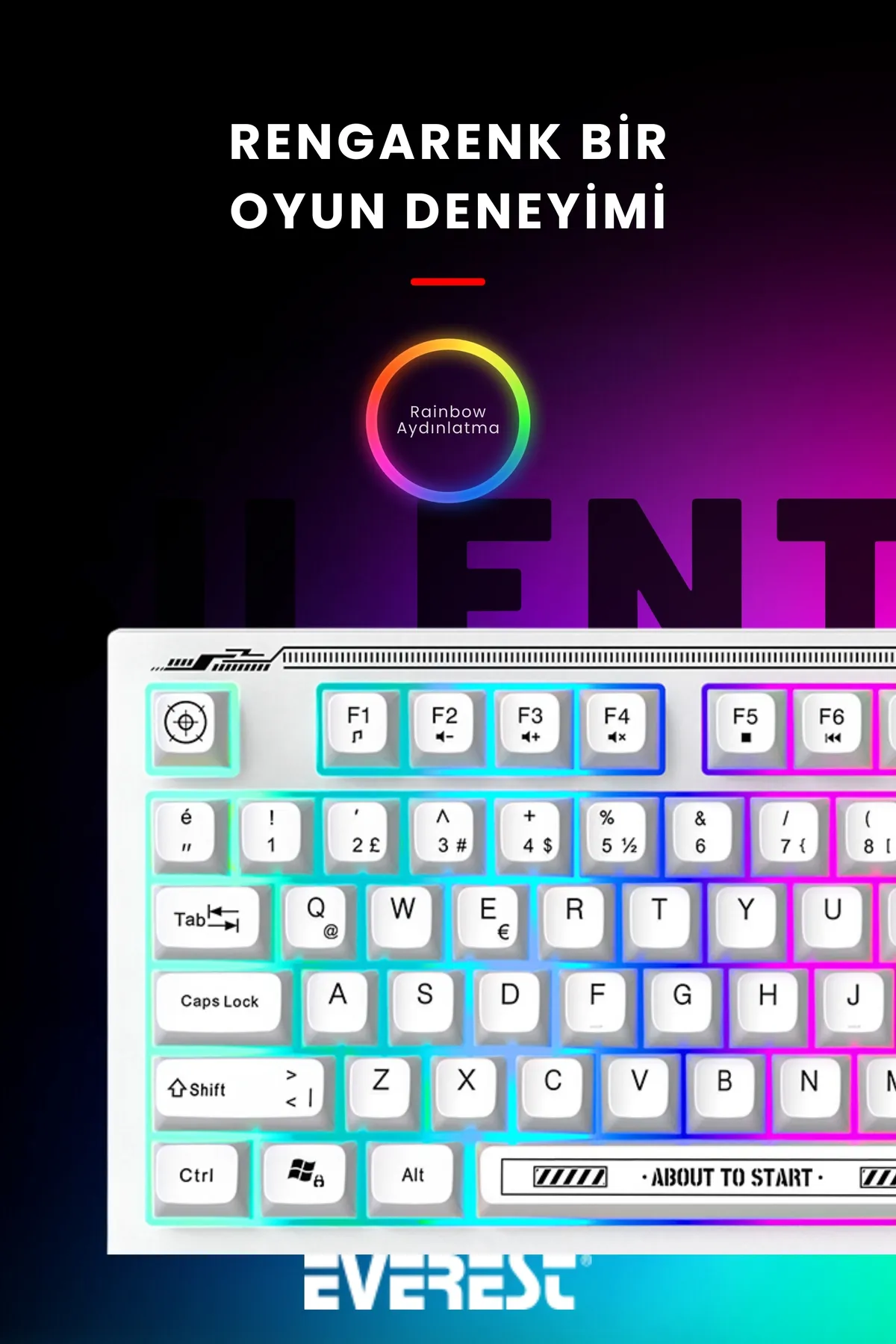 Everest KB-98 Sessiz Rainbow Q Türkçe Klavye Membrane Oyuncu Klavyesi Gaming Klavye