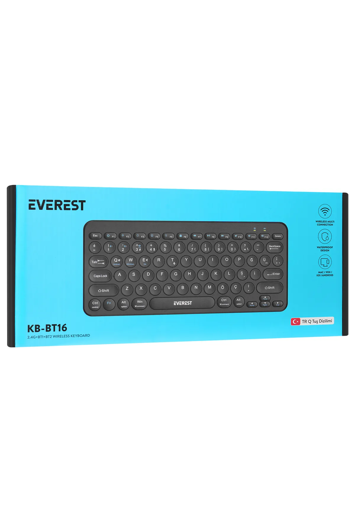 Everest KB-BT16 3 Cihaz Desteği 2.4G+BT1+BT2 Android-Ios-PC Türkçe Q Klavye Kablosuz Klavye Bluetooth Klavye