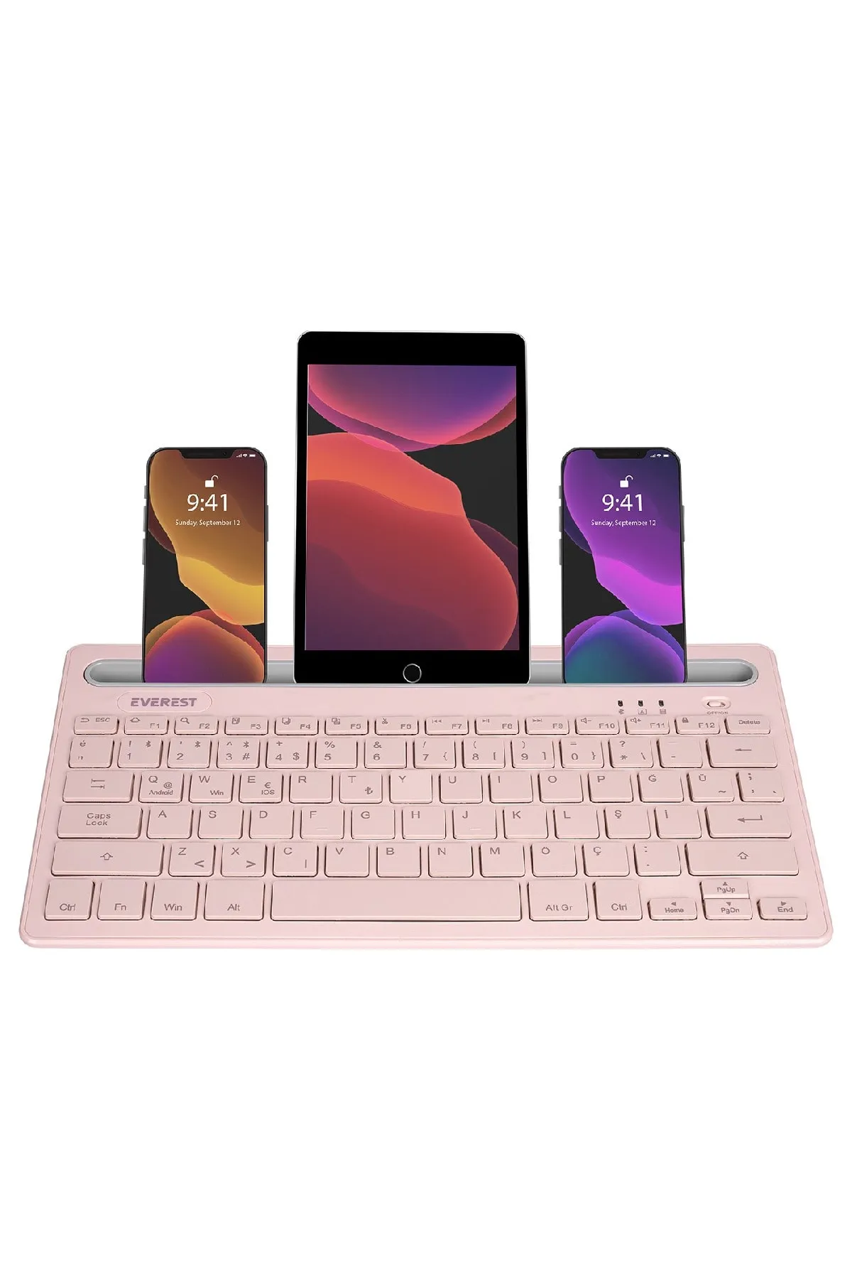 Everest Kb-bt82 Pembe Bluetooth Ultra Ince Şarjlı Mac Win Android İos Uyumlu Tablet Standlı Kablosuz Klavye