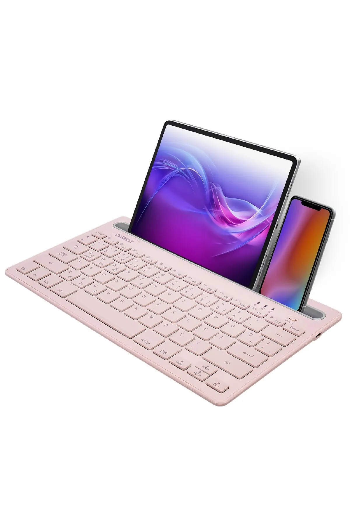 Everest Kb-bt82 Pembe Bluetooth Ultra Ince Şarjlı Mac Win Android İos Uyumlu Tablet Standlı Kablosuz Klavye