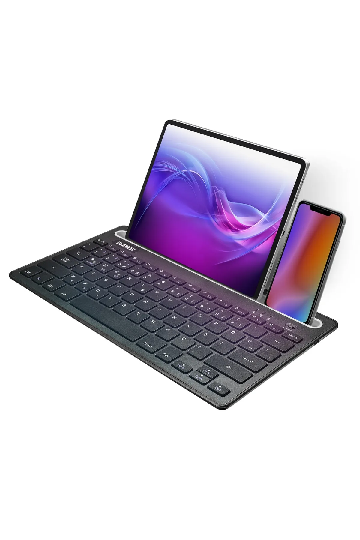 Everest Kb-bt82 Siyah Bluetooth Ultra Ince+şarjlı Mac/win/android/ıos Uyumlu Tablet Standlı Kablosuz Klavye