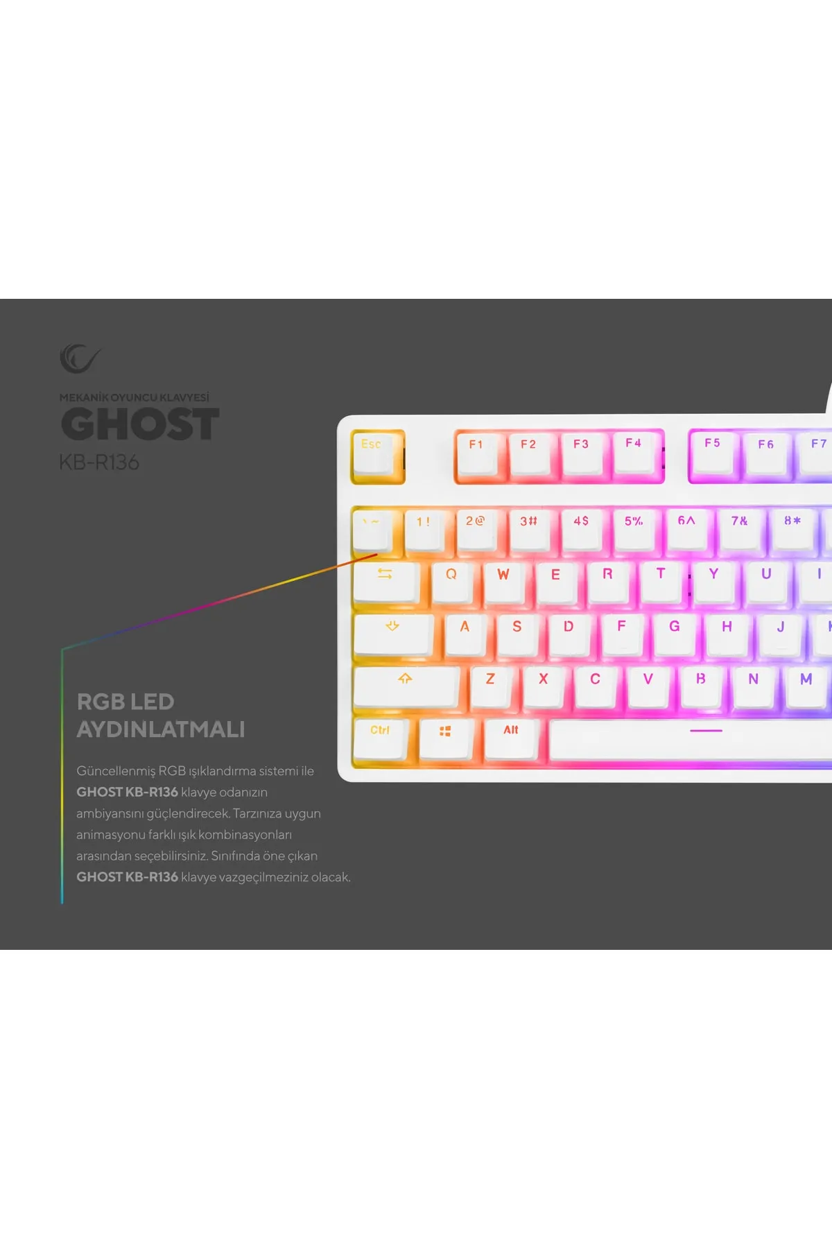 Rampage Kb-r136 Ghost Beyaz Type-c Bağlantılı Rgb Puding Tuşlu Haylou Brown Switch Us Gaming Oyuncu Klavye